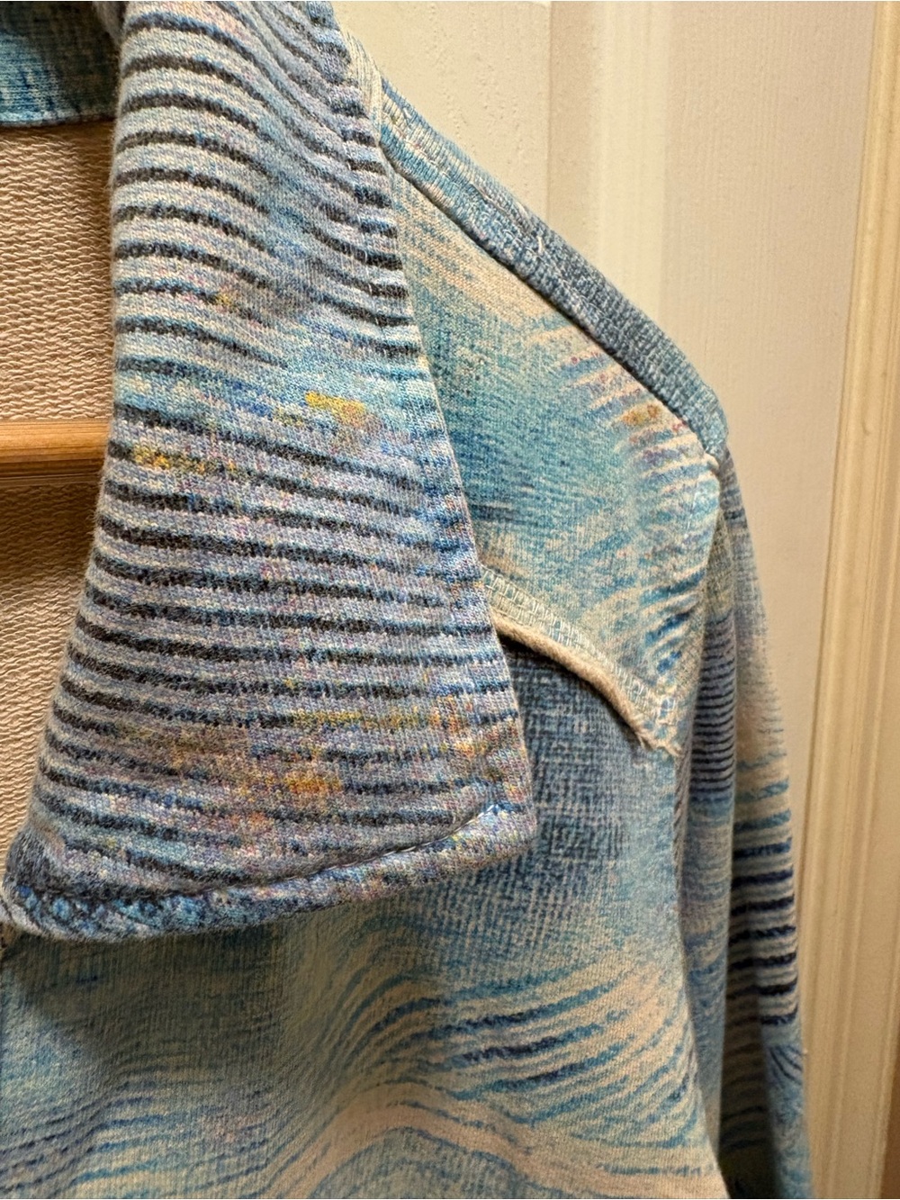 C.M.C. Color Me Cotton XL Blue Abstract Knit Jacket Shacket Cotton Stretch Art - Picture 5 of 16
